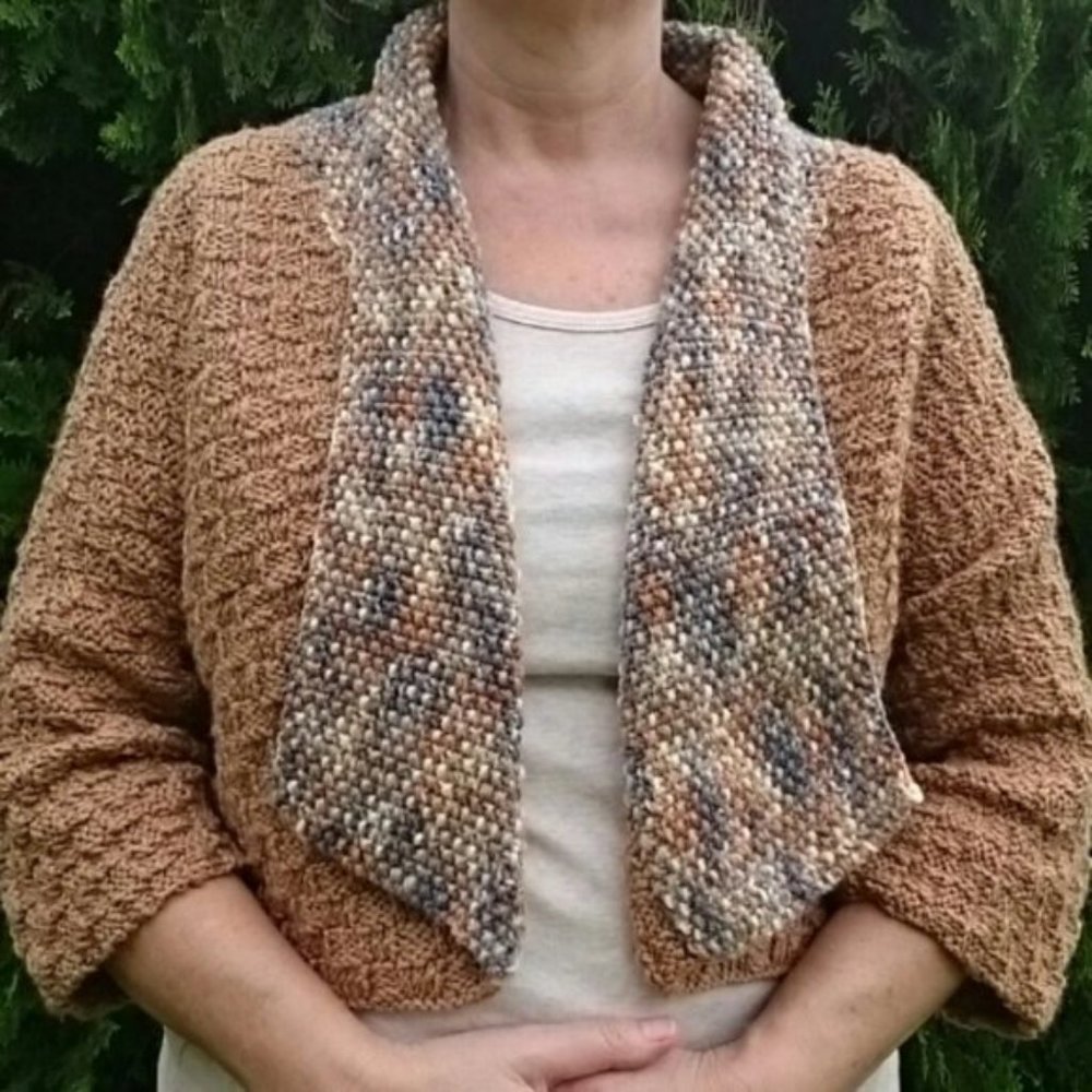 Hand Crafted Chunky Knit Cropped Sweater Brown Kimono Cardigan Boho Chic - Picture 11 of 12